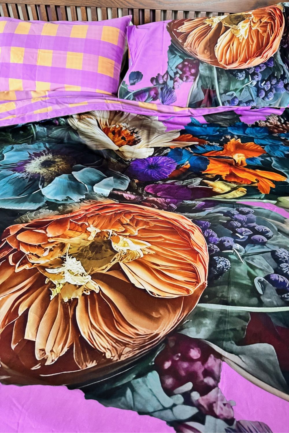 Cotton Reversible Duvet Cover Set Lilac Vintage Bouquet Floral