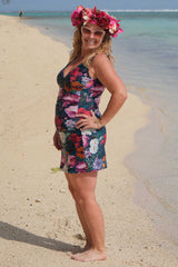 Floral one-piece swimsuit with skirt and thick straps