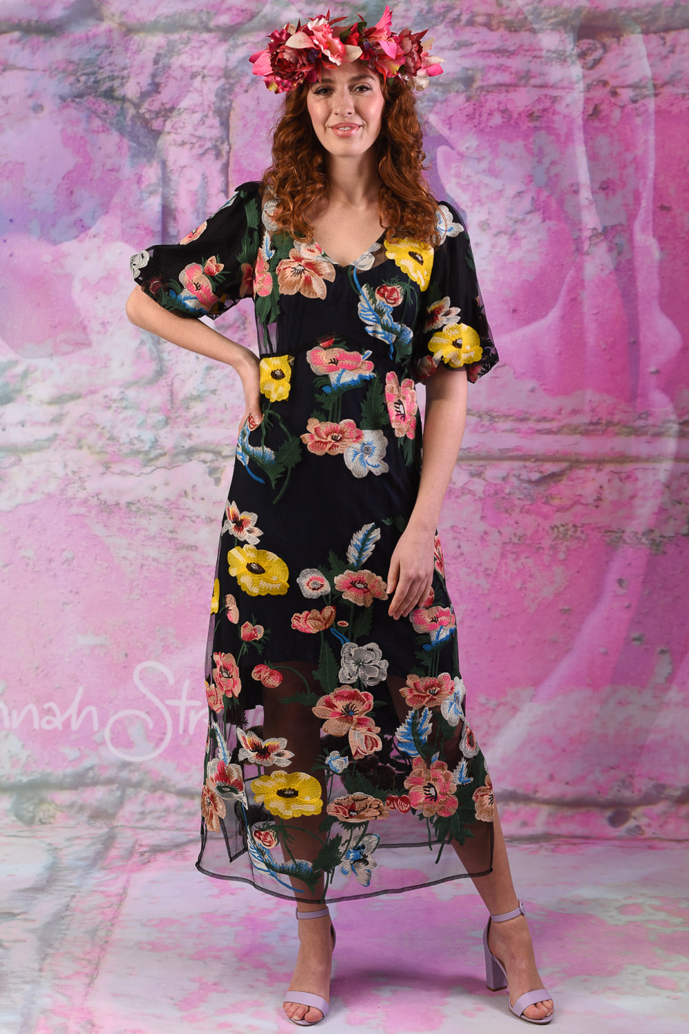 Loveable Dress – Black Floral Embroidered Mesh Dress – Annah Stretton