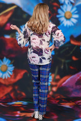 Semi sheer floral blouse womens