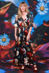 Deep V neck wide leg jumpsuit