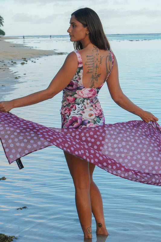Back view Lucy Tankini Petal Poem – floral swimwear NZ design