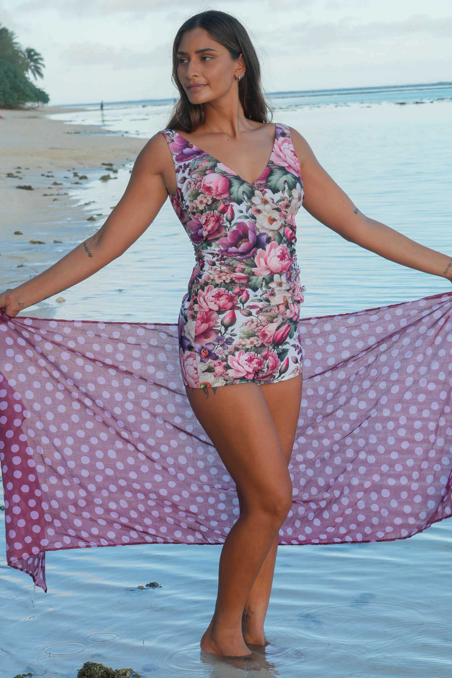 Front view Lucy Tankini Petal Poem – NZ women's swimwear two-piece