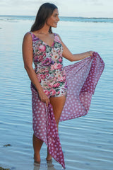 Lucy Tankini Petal Poem styled for beach or poolside look