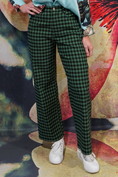 Madison Olive Pant – Green Check Wide-Leg Trousers | Annah Stretton