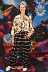 Stretch plaid pants with pockets