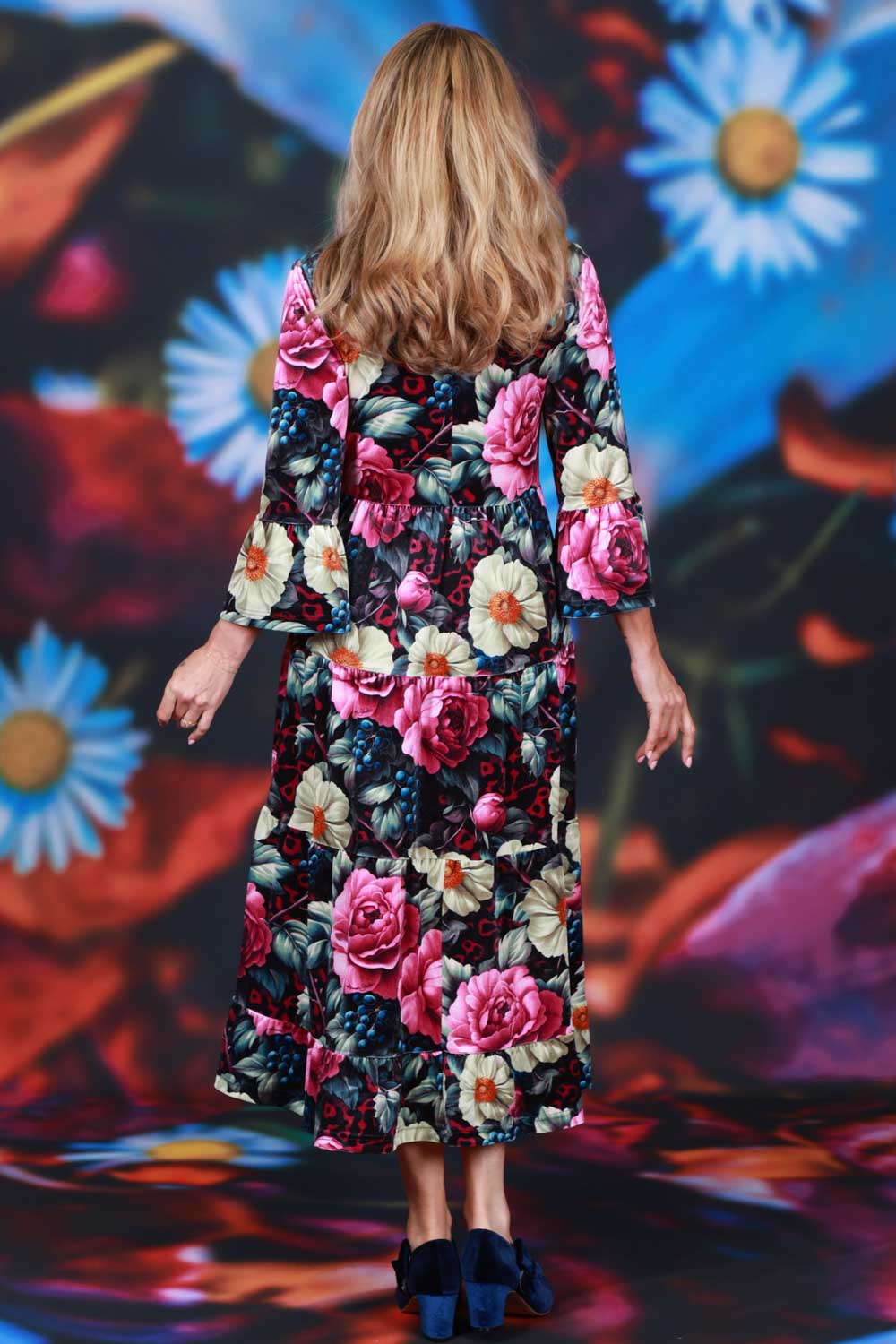 Floral velvet midi dress womens