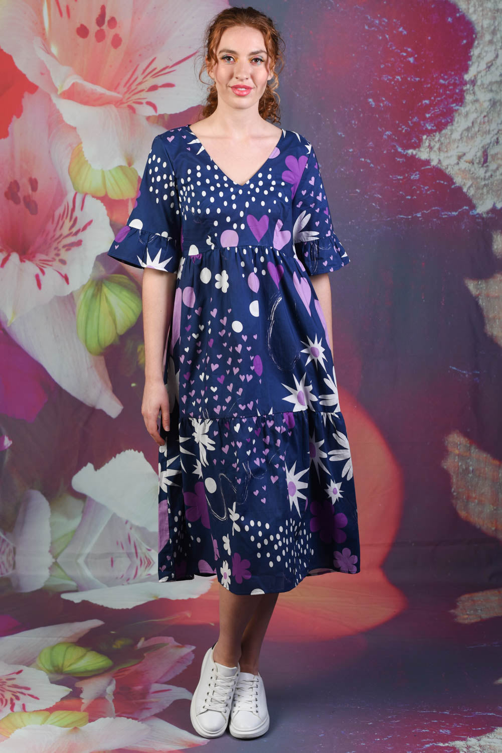 Model wearing Magic Ella Dress - Navy by Annah Stretton