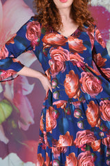 Magic Roses Dress - Navy