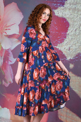 Magic Roses Dress - Navy