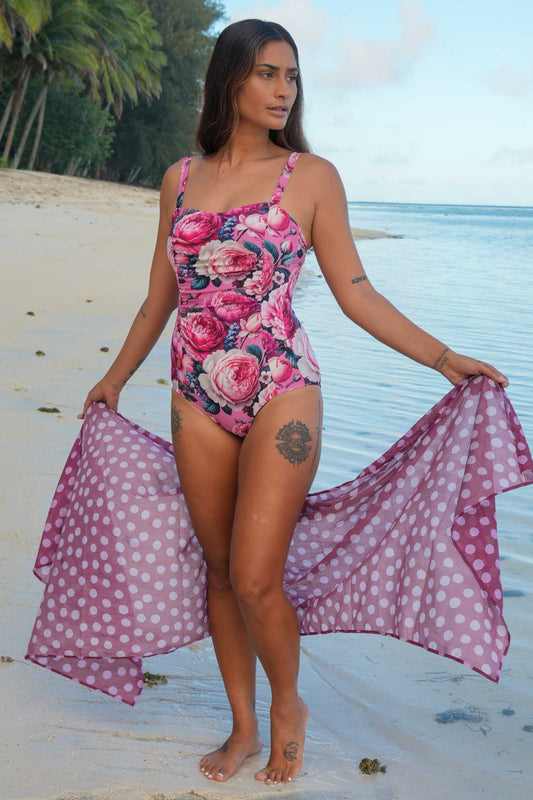 Front view Maisey Milly Bather Crimson Bloom – NZ women’s floral swimsuit