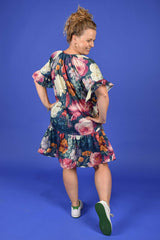 Women’s floral cotton mini dress with V-neckline NZ