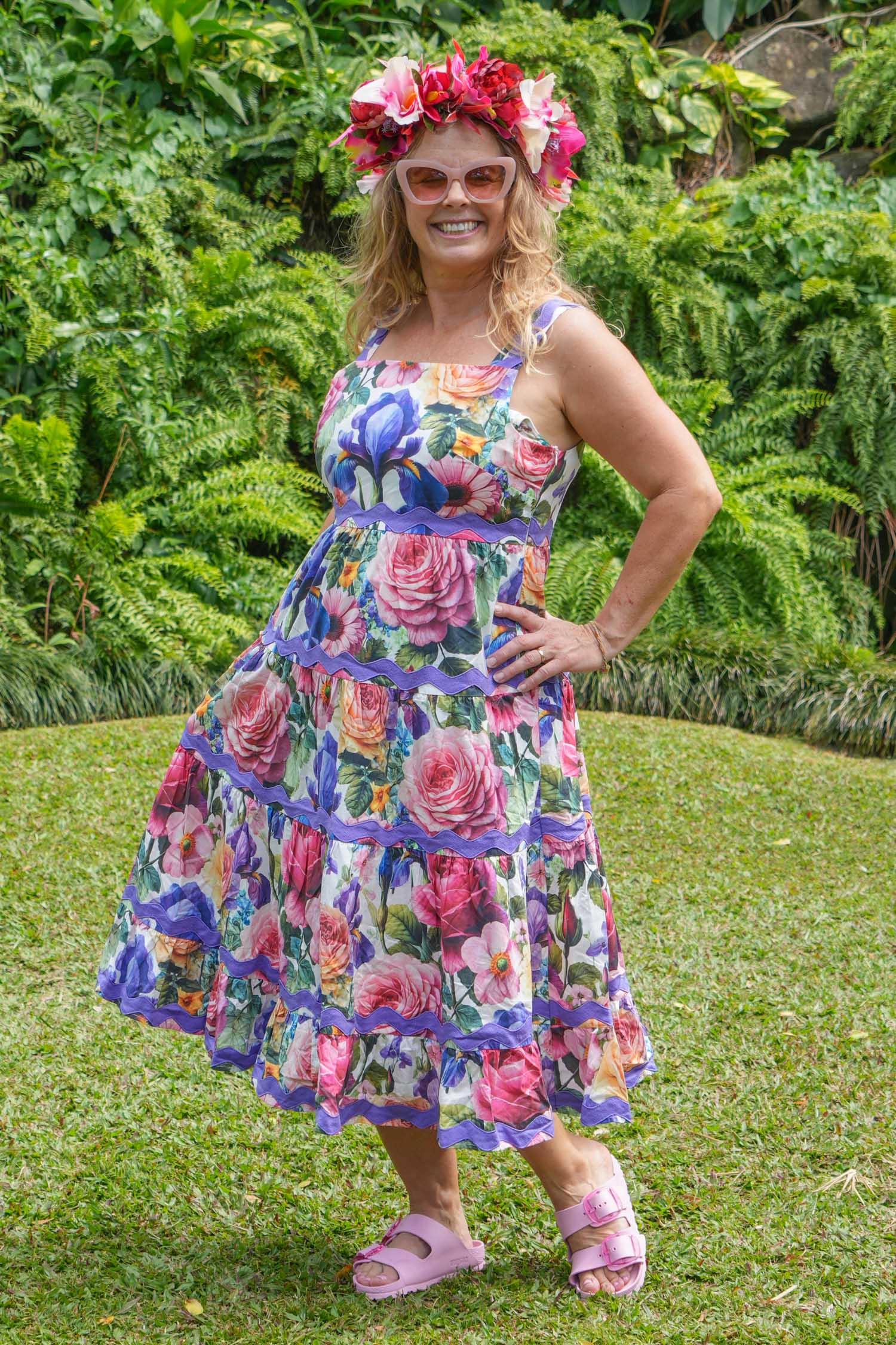 Women’s 100% cotton floral dress styled for occassions