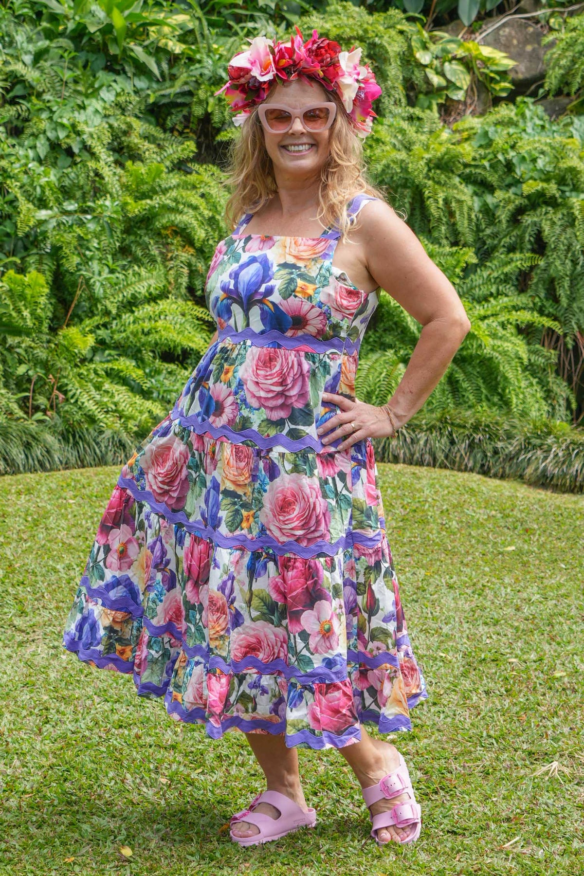 Women’s 100% cotton floral dress styled for occassions