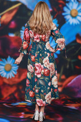 Poet sleeve dress with drawstring ties