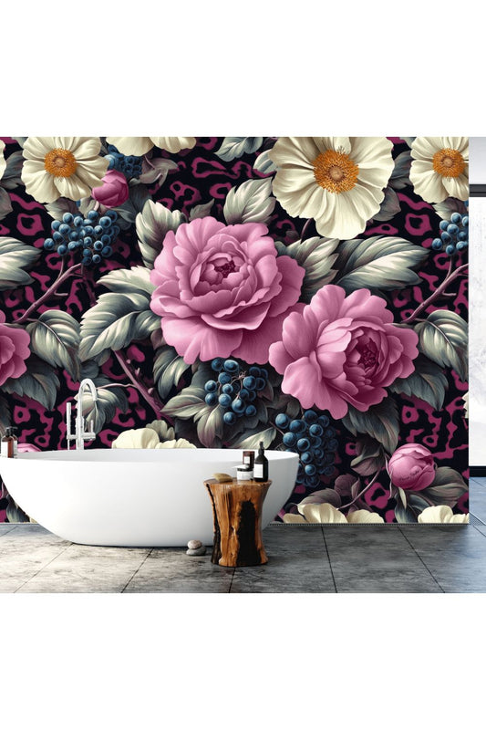 Jungle Mulberry Floral Mural Wallpaper - 2.7m x 3m
