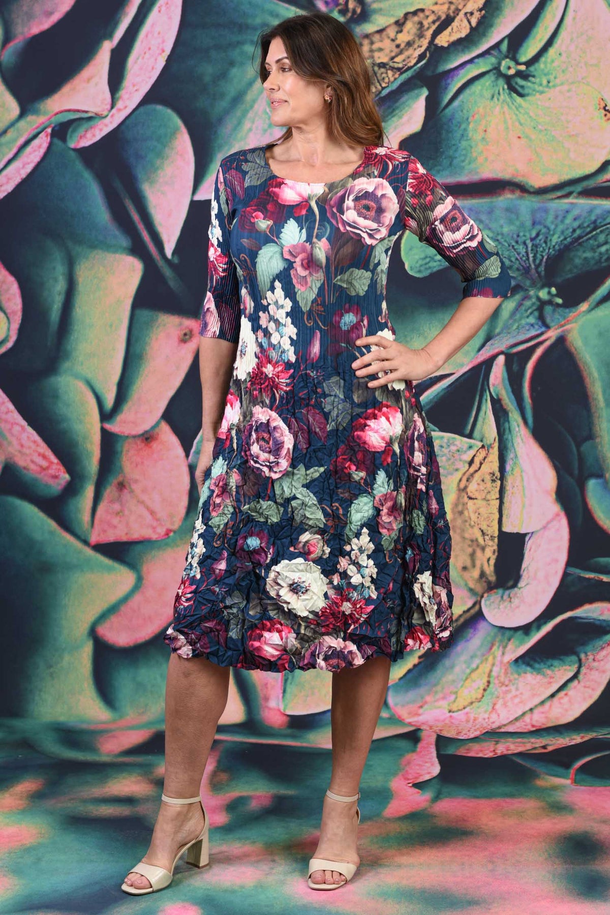 Nancy Pleated Dress - Rose Garden