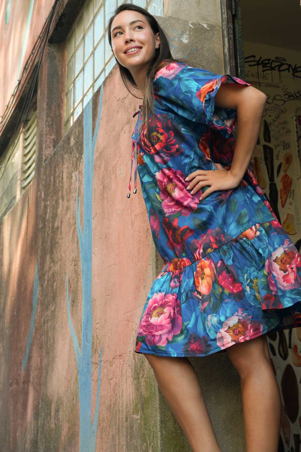 Colourful Roaring Bloom floral dress by Annah Stretton perfect for summer and weekend wear