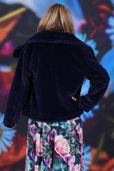 Not Too Furry Jacket oversized collar navy