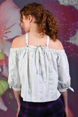 Back of the blue George off the shoulder top