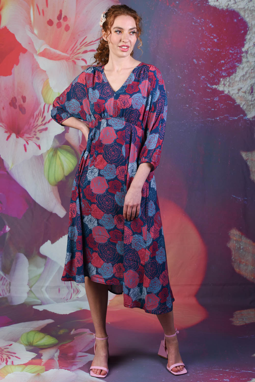 Model wearing the Peony Love dress by Annah Stretton
