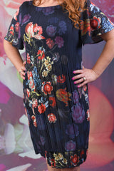 Close-up of the pleated Dahlia fabric in the Pleat Me Dress