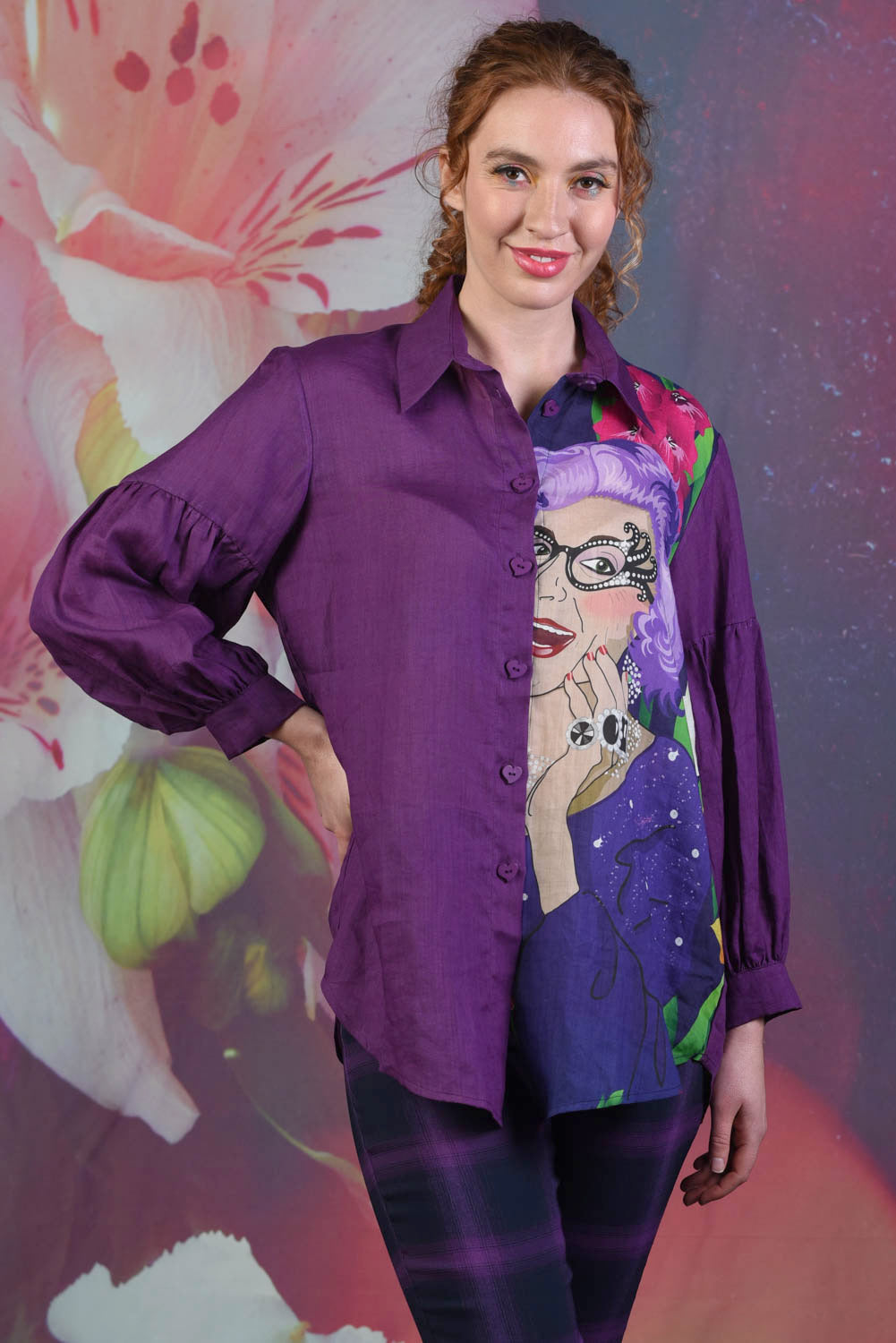 Model wearing Popo Linen Shirt - Edna by Annah Stretton
