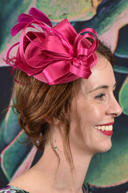 Ribbons In The Sky Fascinator - Fuschia