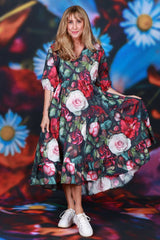 Winter Rose floral cotton dress womens