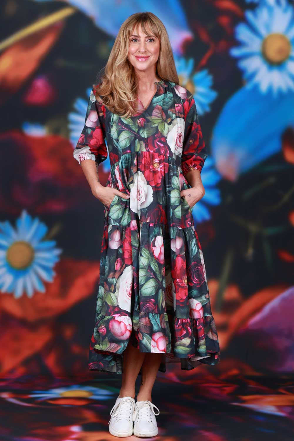 Floral cotton winter dress NZ designer