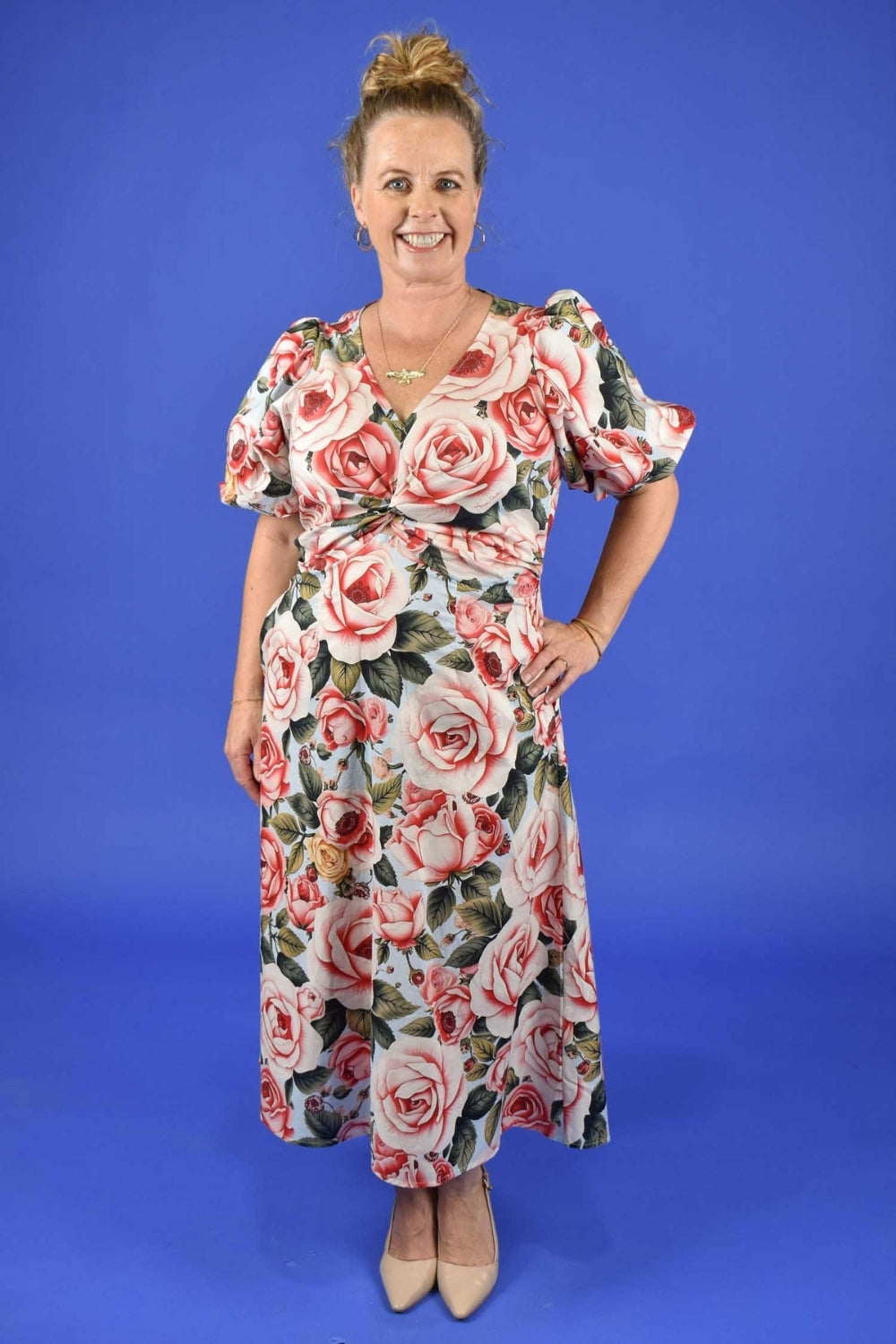 Women’s cotton dress with pockets – Emile Rose Seafoam print