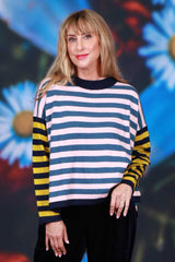 Drop shoulder striped jersey womens