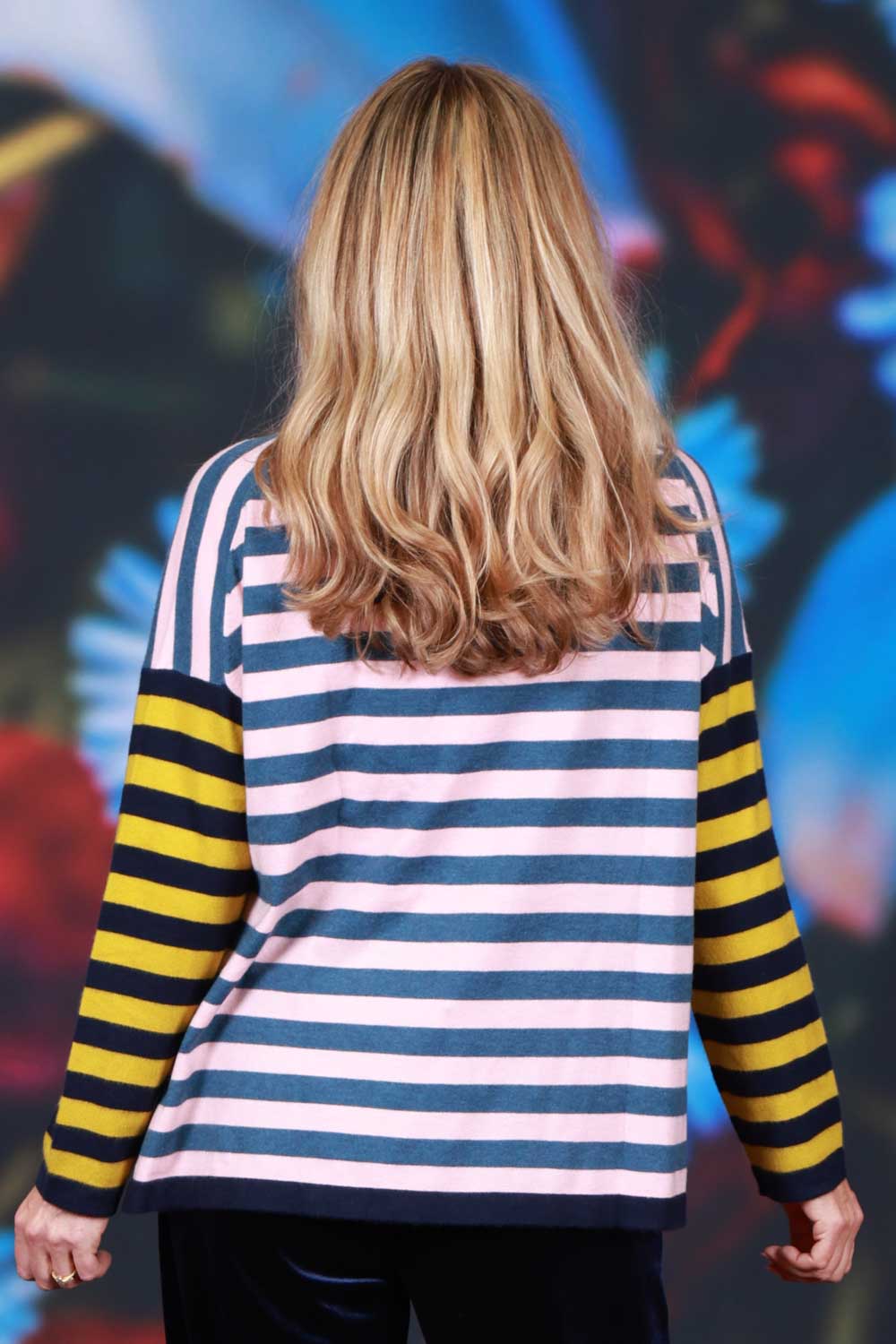 Yellow navy stripe sleeve sweater
