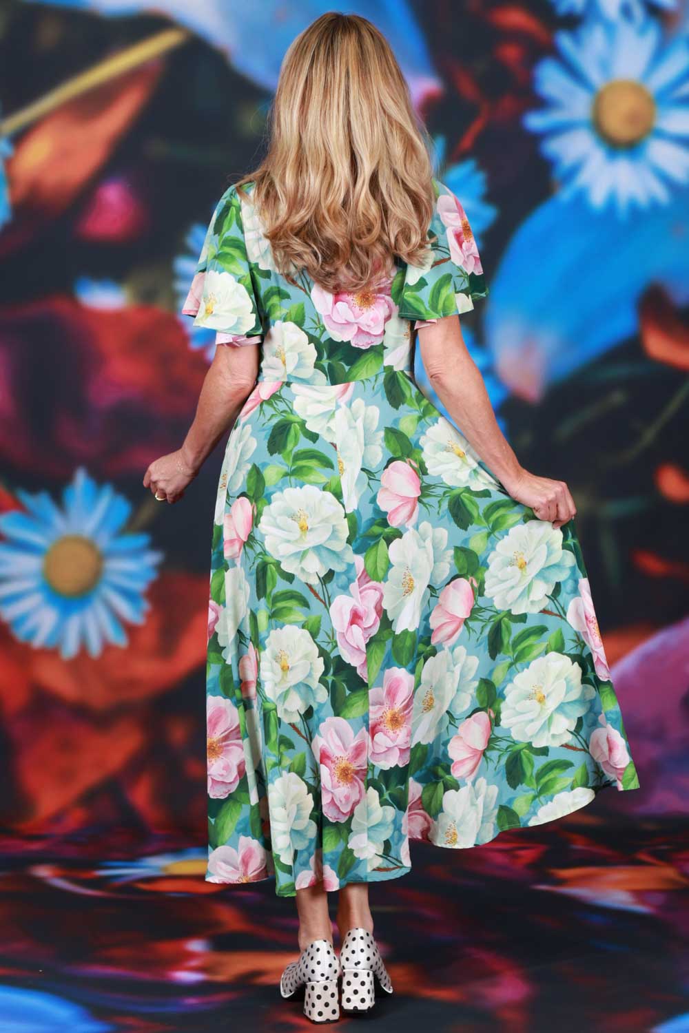 Elegant floral midi dress women