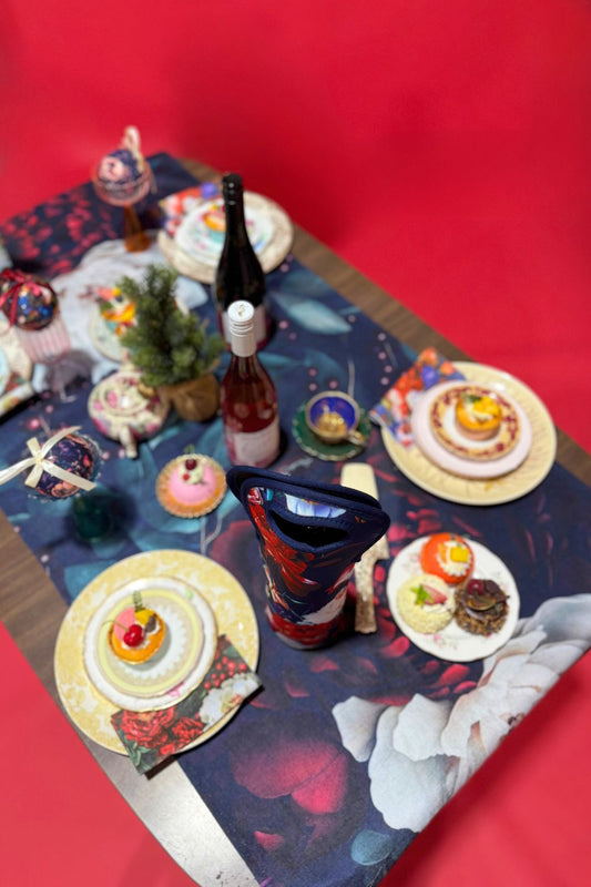 Annah Stretton Midnight Holly Christmas table runner – festive floral dining décor