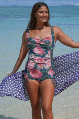 Annah Stretton floral one piece swimwear in Whispering Petals for beach holidays and poolside style