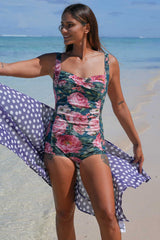 Whispering Petals Gracie Bather with feminine botanical print, stretch fabric and supportive design