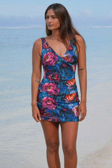 Lily Skirt Bather navy floral swimsuit with pink blooms