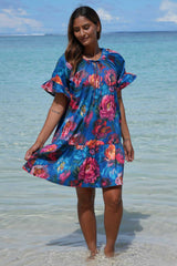 Annah Stretton Maisey Dress in Roaring Bloom featuring short sleeves and breathable cotton