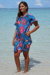 Roaring Bloom women's mini to knee length cotton dress with practical everyday styling