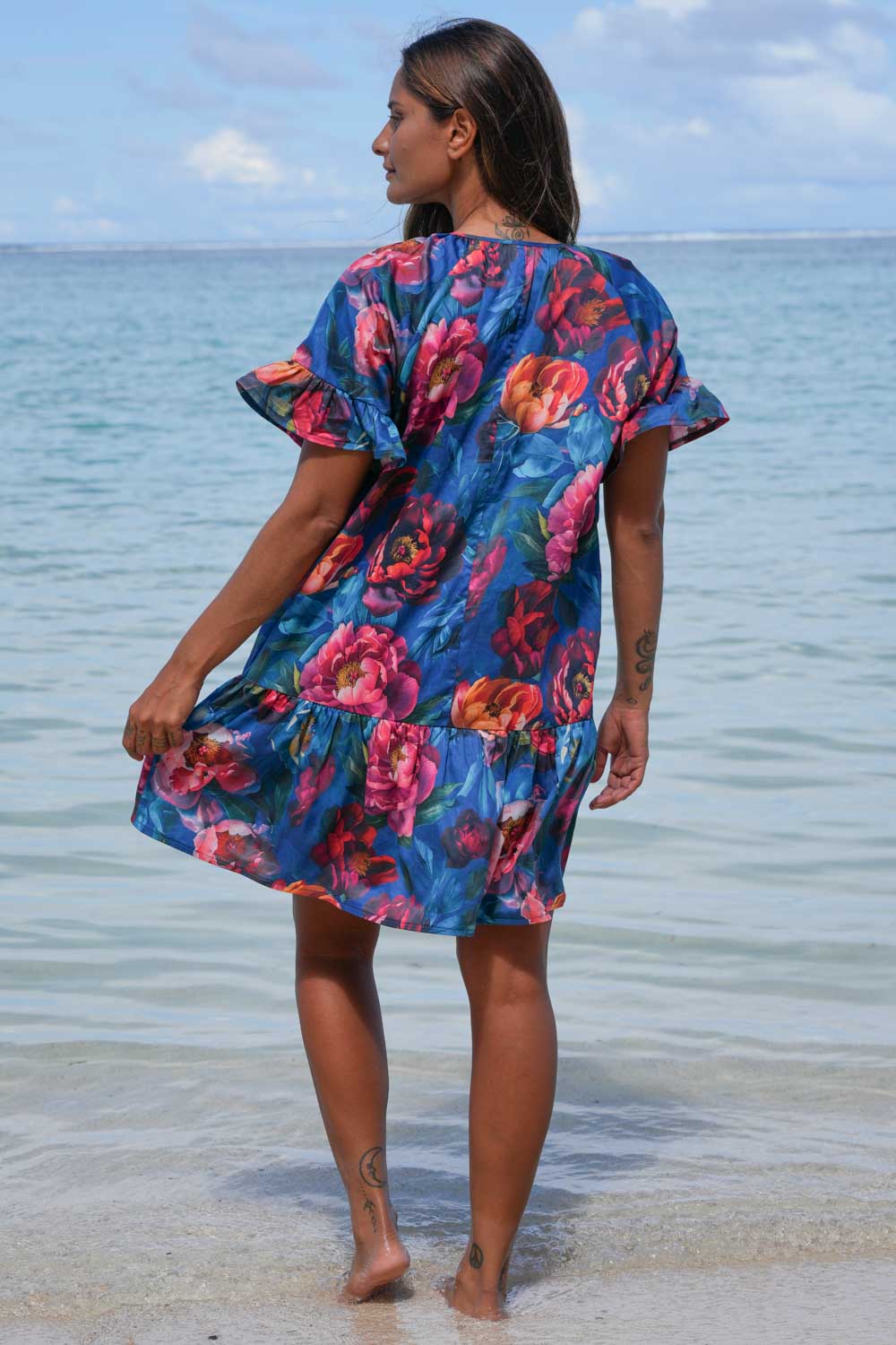 Women's Roaring Bloom cotton summer dress with vibrant floral print and relaxed fit