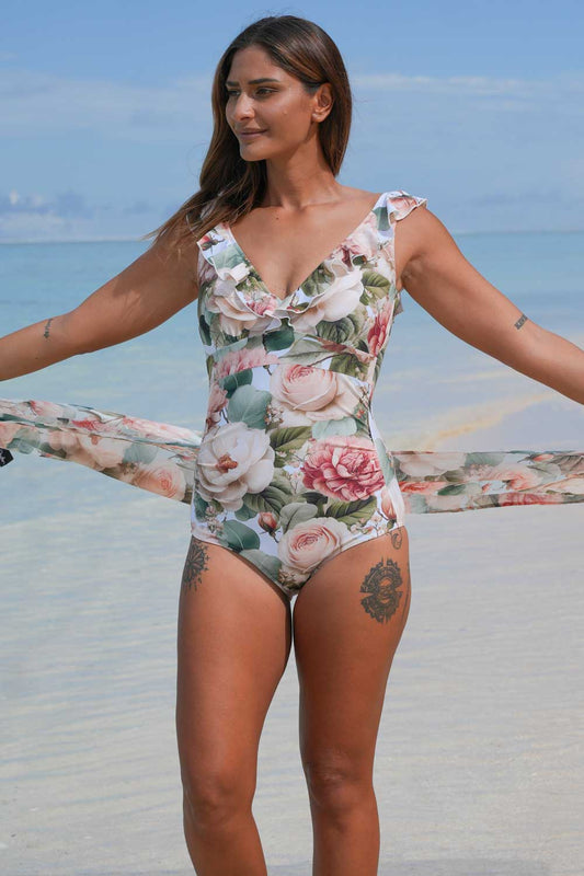 Sky Charm floral swimwear with supportive fit