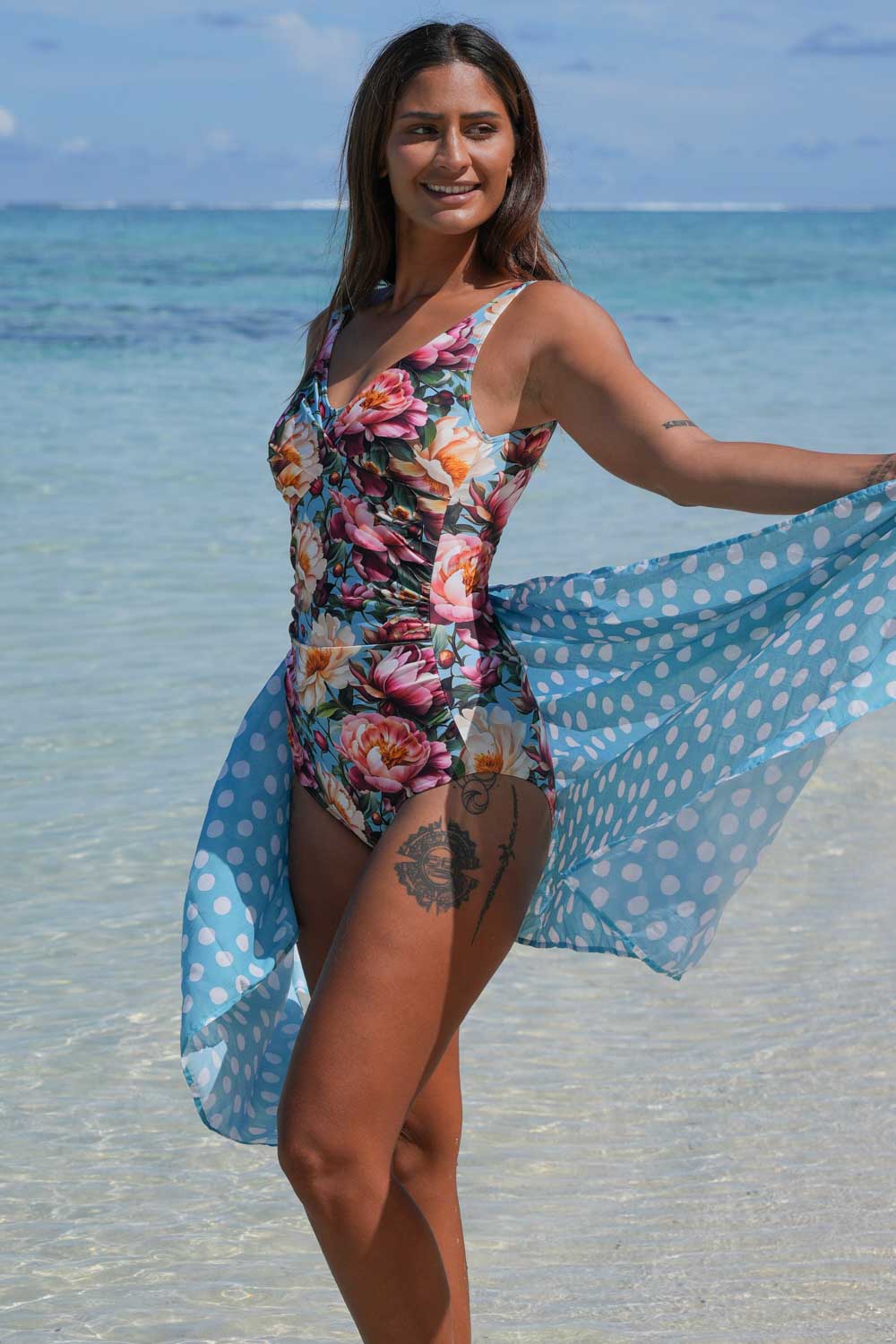 Love Bunches floral one piece bather with feminine silhouette, stretch fabric and comfortable supportive fit