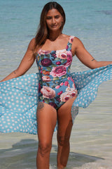Annah Stretton Marilyn Bather in Rosie Me Up floral print with high neckline and low back design