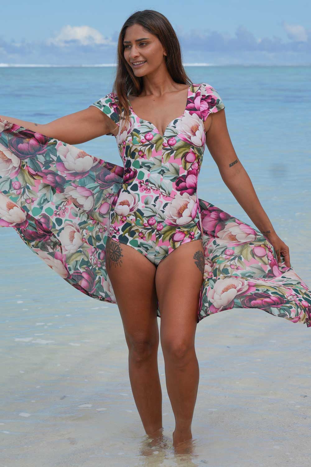Crimson Grace floral swimwear with supportive fit