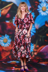 Empire waist pleated dress Berry Blossom