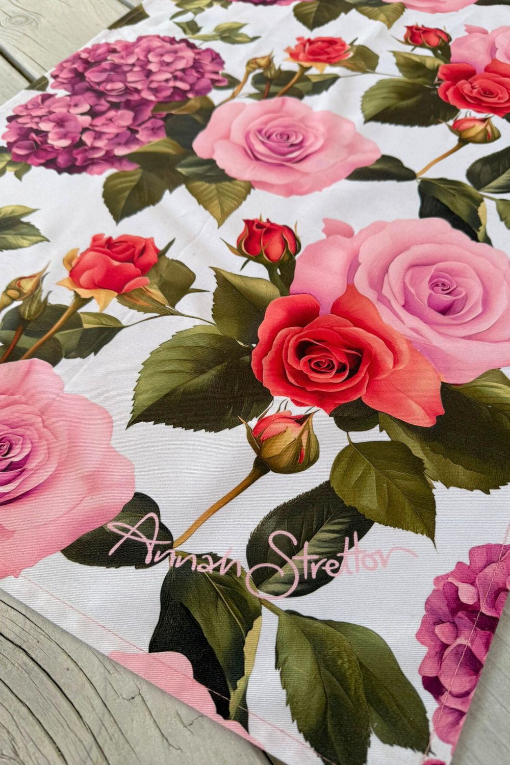 Close-up Love in the Mist floral print tea towel – cotton fabric