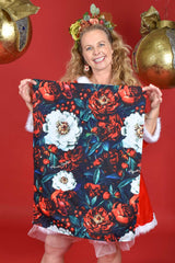 Festive cotton tea towel gift – Merry Bloom floral print