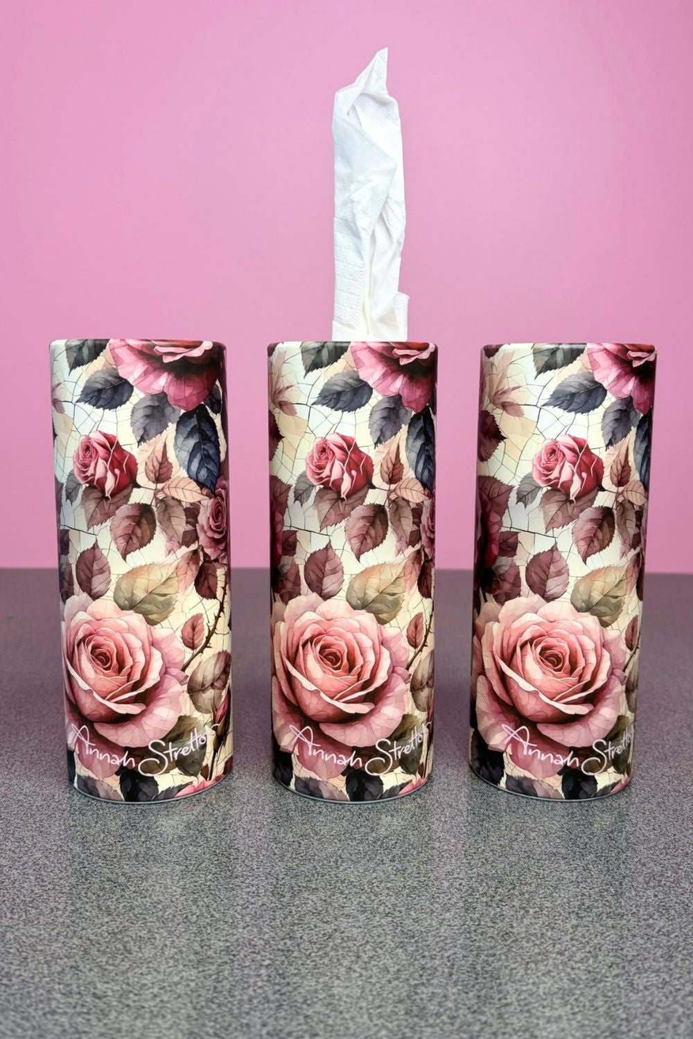 Tissue Cylinder 3 Pack - Heart Rose