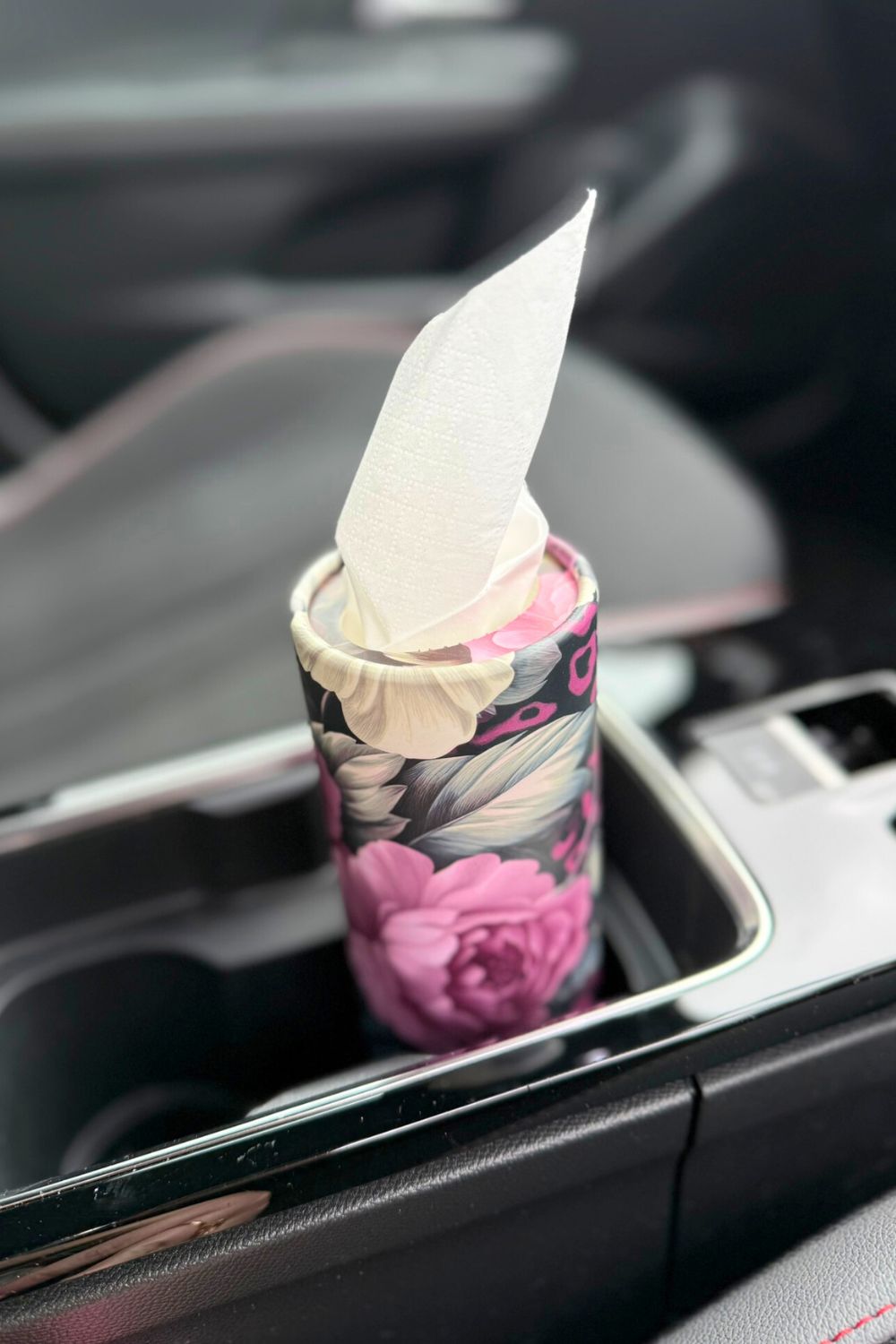 Floral tissue cylinder for car cup holders and side door holders